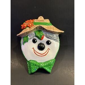 Vintage Ceramic Mrs Snowman Face Ornament